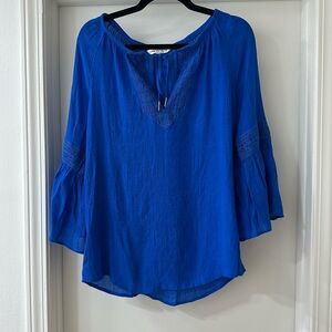 Counterparts Blue Bell Sleeve Boho Blouse with 3/4 Sleeves, Size M